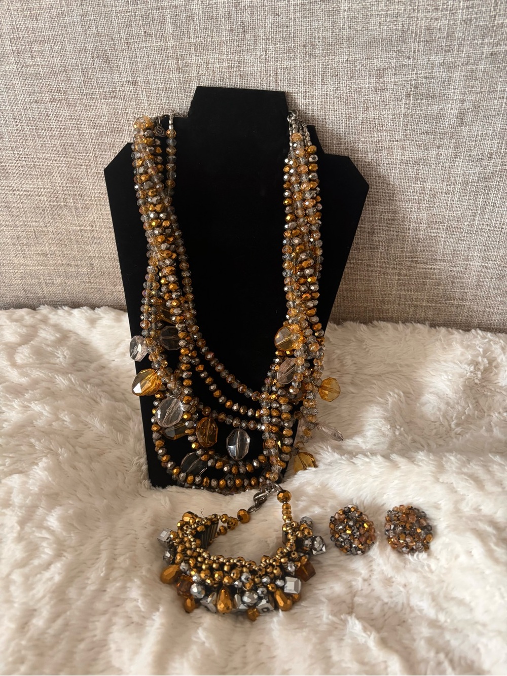Sassy Jones Gold & Silver Malia Multi-Strand Beaded Necklace, Bracelet and Studs